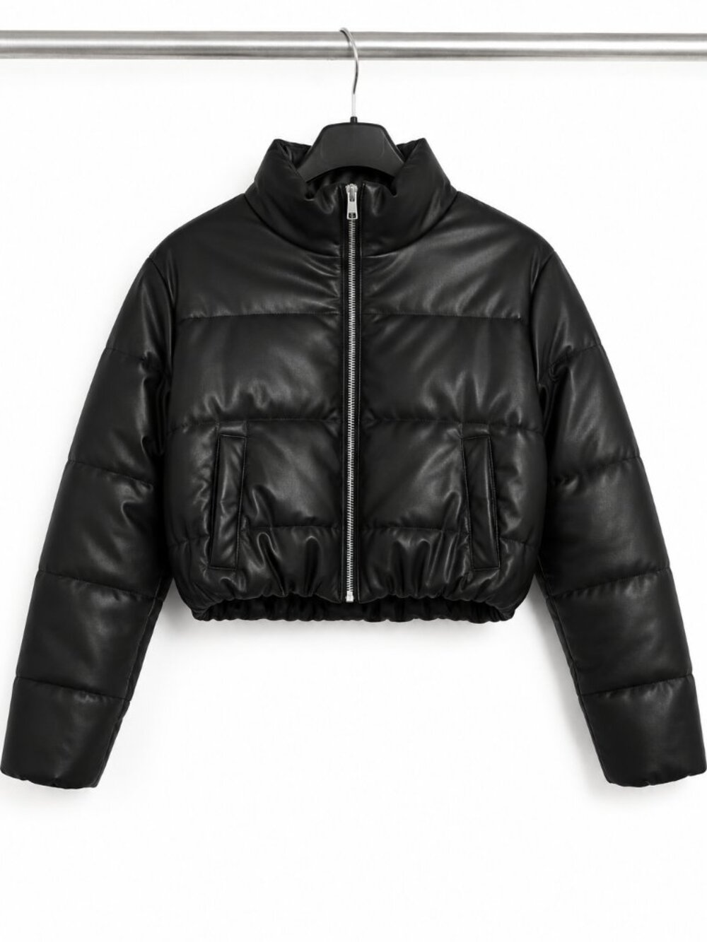 Charlotte Russe Black Faux Leather Cropped Puffer Jacket S